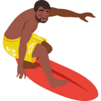 afro hombre surf en tabla de surf personaje png