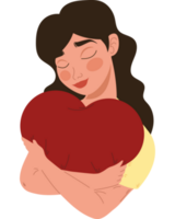 mujer abrazando un corazón terminado blanco png