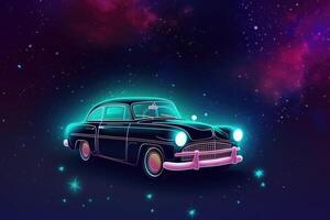 Futuristic retro car in space galaxy background. photo