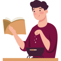 man cooking reading recipe character png