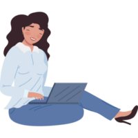 woman seated using laptop character png