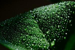 Green leaf with water drops for background photo