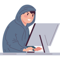 hacker using desktop cyber fraud png