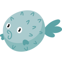 linda azul pez globo mascota personaje png