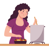 mujer Cocinando con maceta personaje png