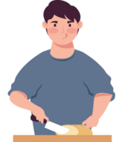 man cutting bread cooking character png
