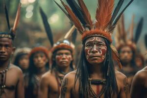 Portrait of indigenous tribe. Native american people. photo