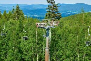 Mountains with open cable cars lift, Karpacz, Poland photo