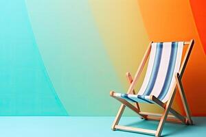 Beach chair on color background. Summer vacation concept. photo