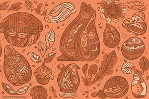 Hand drawn terracotta design background . Hand drawn flat abstract shapes background illustration photo