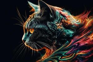 crazy psychedelic darkk natural Cat character illustration photo