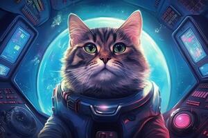 cat pilot of a space ship illustration photo