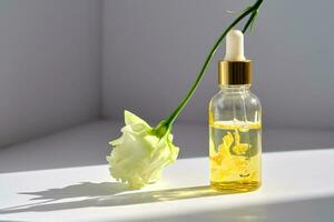 Serum with yellow petals and a delicate flower. photo