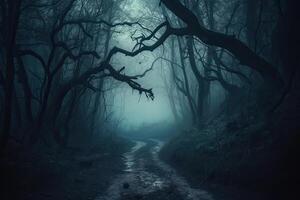 Mystical forest landscape with trees. photo