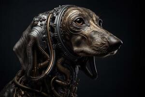 Biomechanical Dachshund Dog that blend human physiques with machines illustration photo