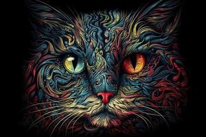 crazy psychedelic darkk natural Cat character illustration photo