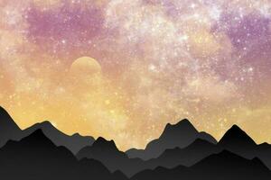 Silhouette Mountain Gradient Sky Watercolor Background photo