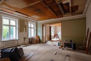 Renovation concept. Interior room before repair. photo