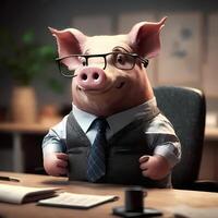 pig wear dressed a businessman photo