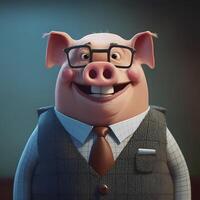 pig wear dressed a businessman photo