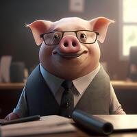 pig wear dressed a businessman photo