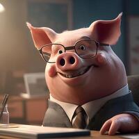 pig wear dressed a businessman photo