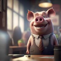 pig wear dressed a businessman photo