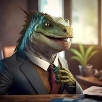 iguana wear dressed a businessman photo