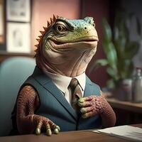 iguana vestir vestido un empresario ai generado foto