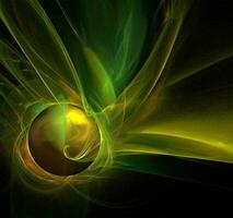 yellow and green abstract drawing on a black background, color digital graphics, design photo