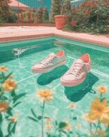 Creative summer background with stylish shoes. photo