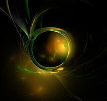 yellow and green abstract drawing on a black background, color digital graphics, design photo