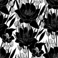 black seamless abstract pattern of large flowers on a white background, texture, design photo