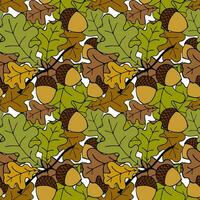 bright autumn seamless pattern of oak leaves and acorns on a white background, texture, design photo