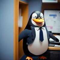 pingüino vestir vestido un empresario ai generado foto