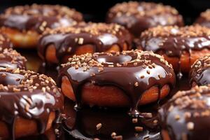 Delicious donuts with chocolate frost. photo