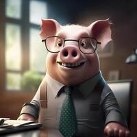 cerdo vestir vestido un empresario ai generado foto