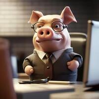 pig wear dressed a businessman photo
