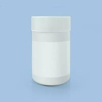 white medicine jar mockup on a blue background photo