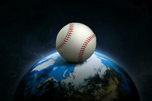 Baseball ball on, night world in outer space abstract wallpaper photo