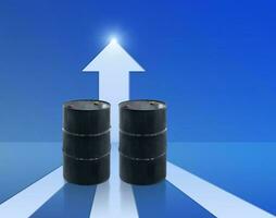 creciente petróleo precios concepto. en el azul antecedentes flecha simboliza foto