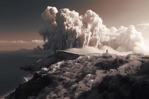 Santorini Volcanic eruption on island illustration photo