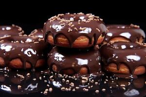 Delicious donuts with chocolate frost. photo