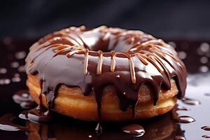 Delicious donuts with chocolate frost. photo