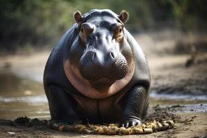 king of Narcos Hippo in white powder pond boss colombian dealers background illustration photo