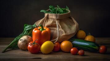 bolso con vegetales. ilustración ai generativo foto