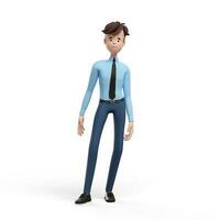 3D business man standing relaxed. Portrait of a funny cartoon guy in a shirt and tie. Character manager, director, agent, realtor. 3D illustration on white background. photo