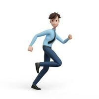 3D business man running. Portrait of a funny cartoon guy in a shirt and tie. Character manager, director, agent, realtor. 3D illustration on white background. photo