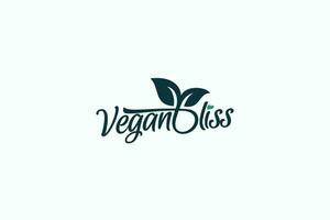 vegan bliss logo with a combination of beautiful lettering and leaf vector