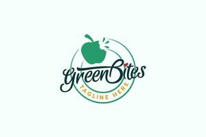 green bites logo with a combination of beautiful lettering and apple in circle shape. vector